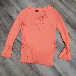 Ela Coral Color Drawstring Sweater